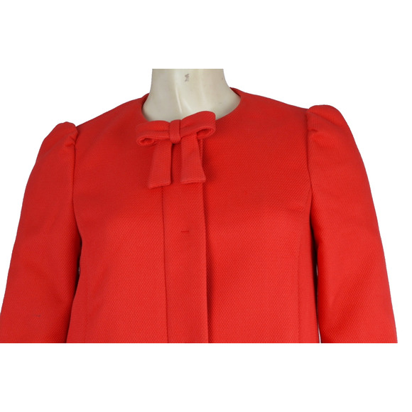 RED VALENTINO Corral Red Bow Neck Pea Coat Size 38 Elegant Classic Jacket - Picture 8 of 14